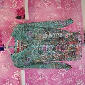 Soft Surroundings Teal Floral Women's Blouse